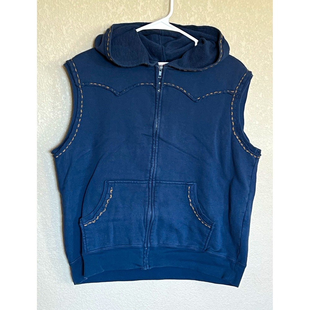 Roper Women's Blue Sleeveless Full Zip Hooded Hoodie Vest Embroidered XL